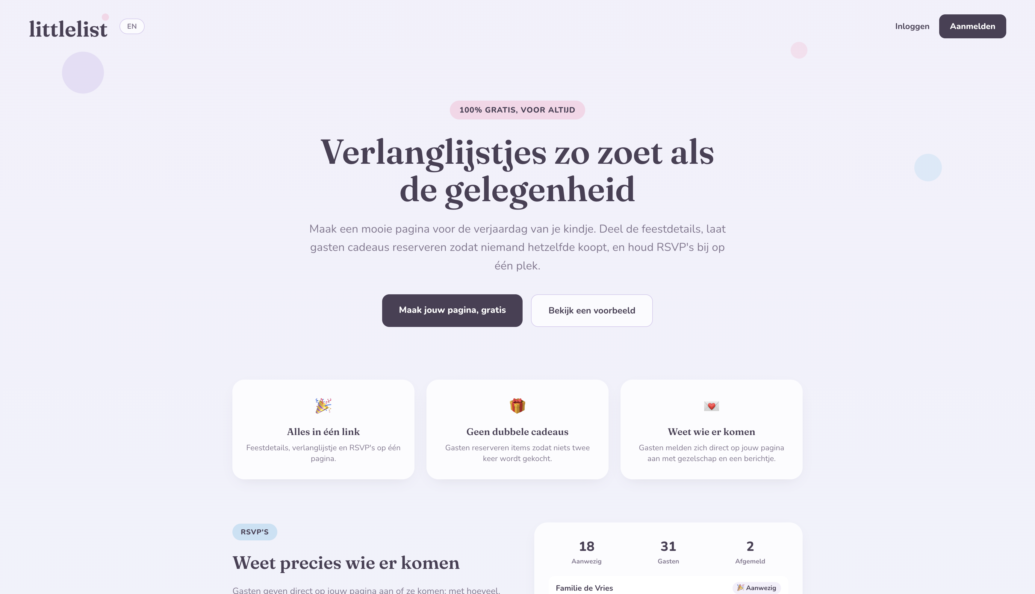 Screenshot van de Littlelist app