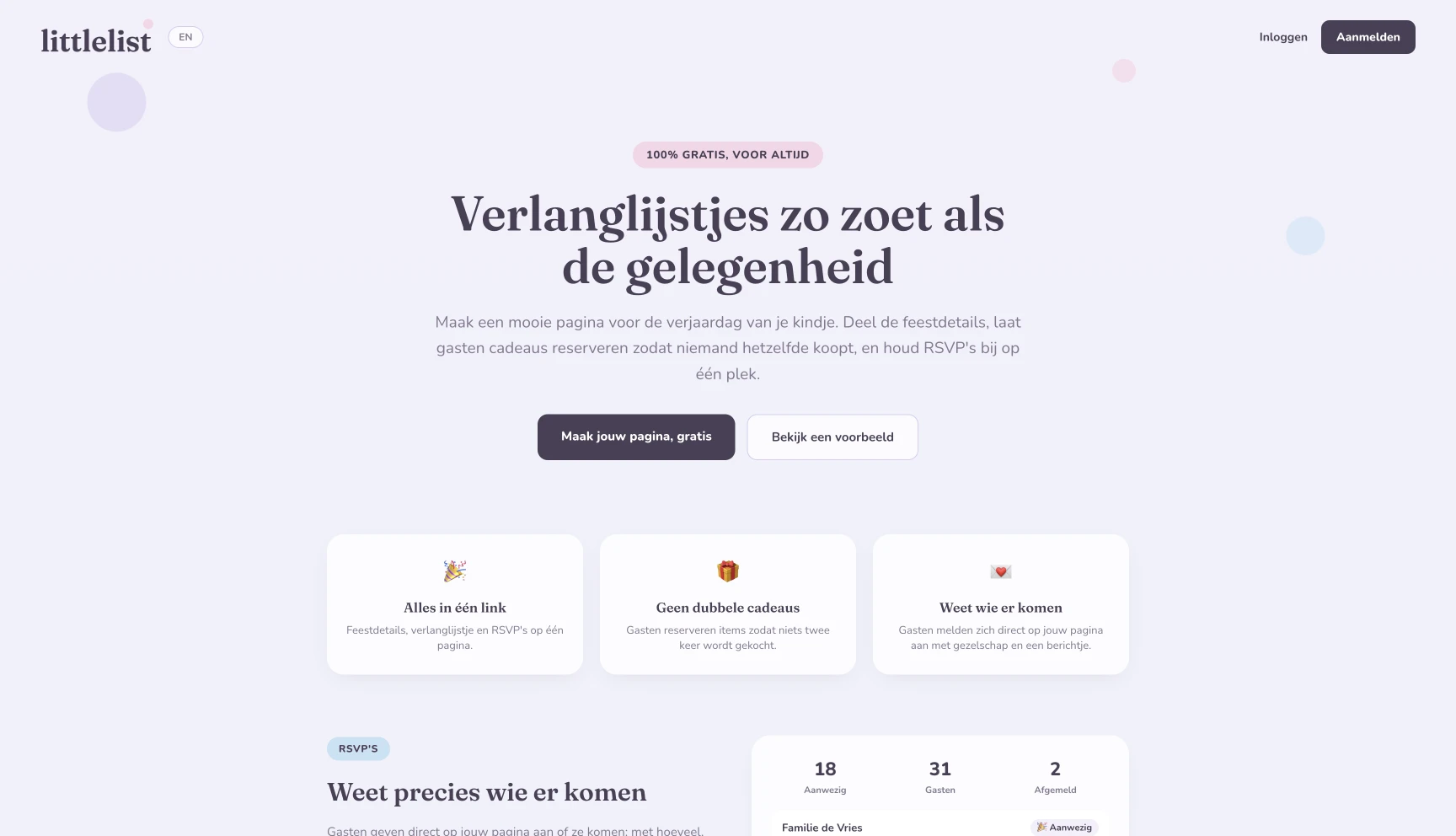 Screenshot van de Littlelist app